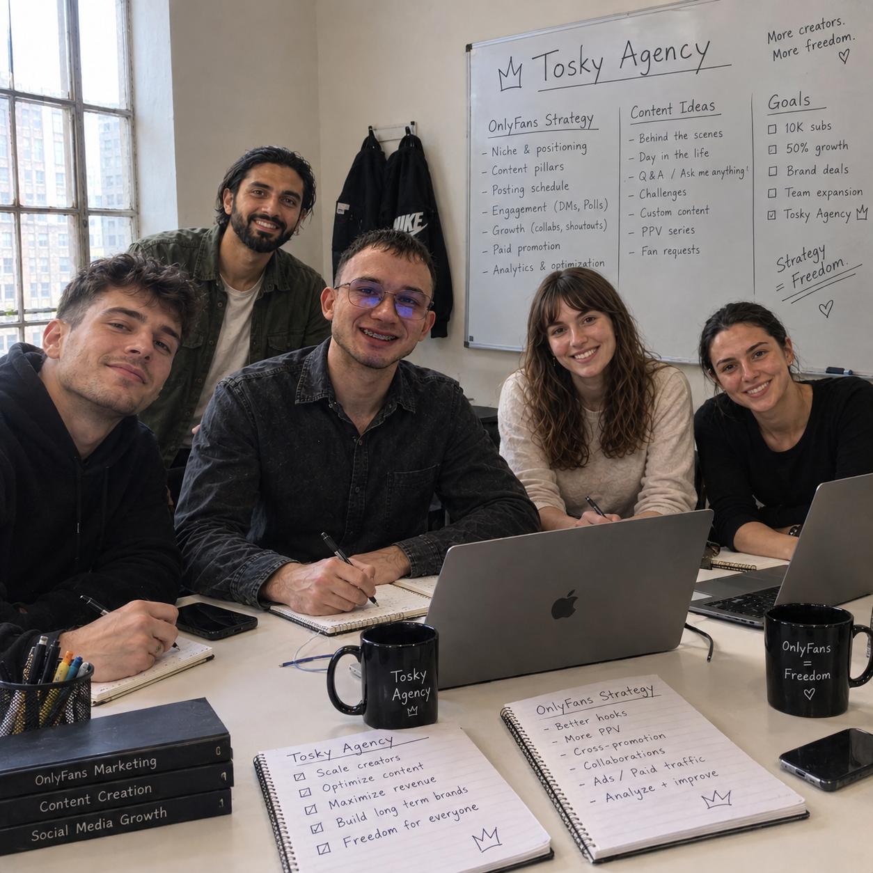 Echipa executivă Tosky Agency într-un studio modern